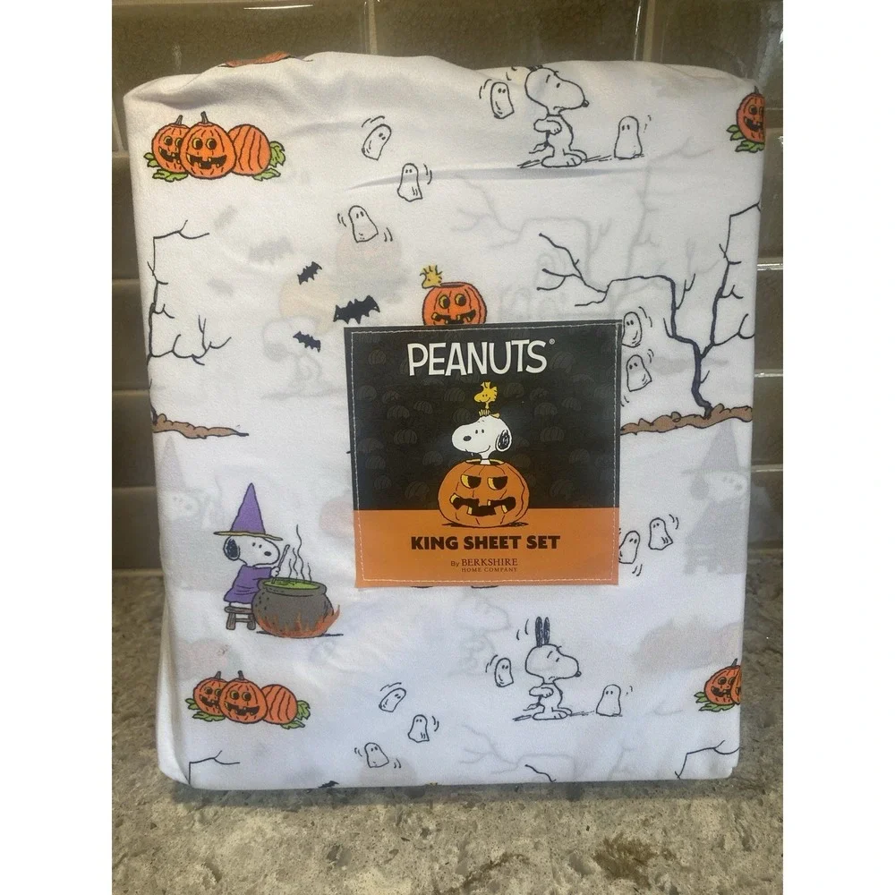 New Peanuts Snoopy Halloween King Sheet Set Witch Ghost Cauldron Ghost Cowboy